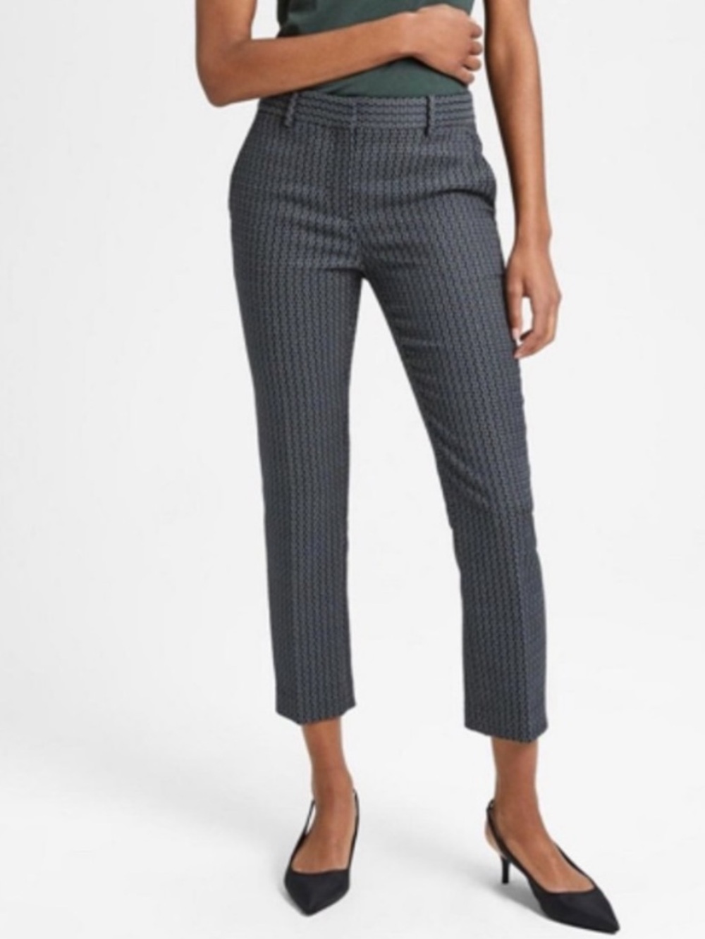 Theory Treeca 2 Shadow Jacquard Pants Size 6 Blue Gray Cropped Work Office